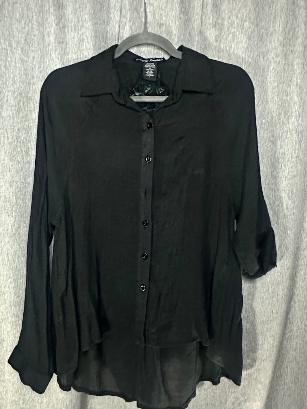 Simply Irresistible Semi-Sheer High-Low Button Up Blouse - Black, Size L
